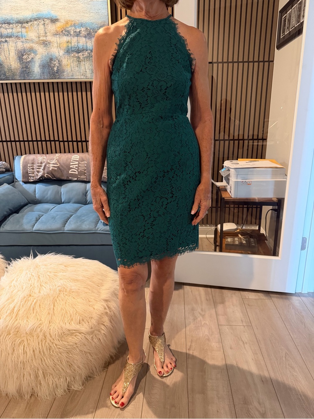 LOFT Emerald Green Lace Halter Midi Dress